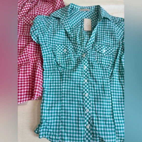 VTG F21 Twenty one Short Sleeve Gingham Button Down Shirt - Large - 100% Cotton - Picture 2 of 8